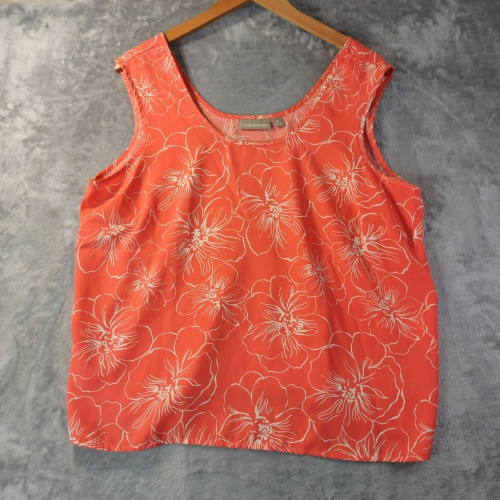 Croft and Barrow Womens Sleeveless Floral Blouse‎ XL Coral Casual Work Top